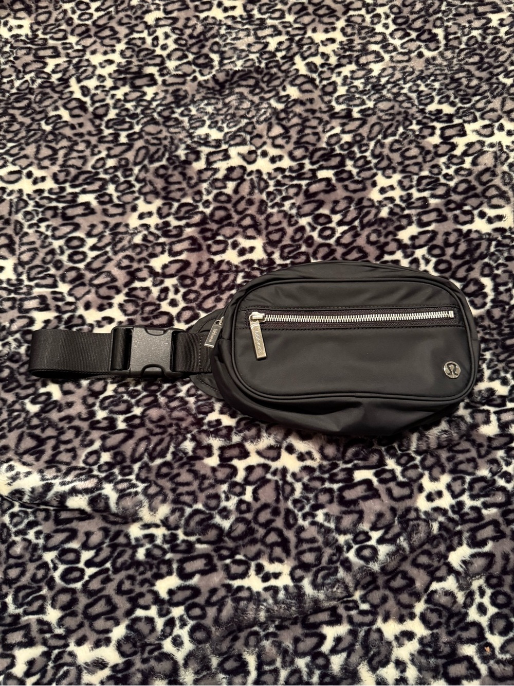 lululemon athletica Black Belt Bag with Silver Zipper